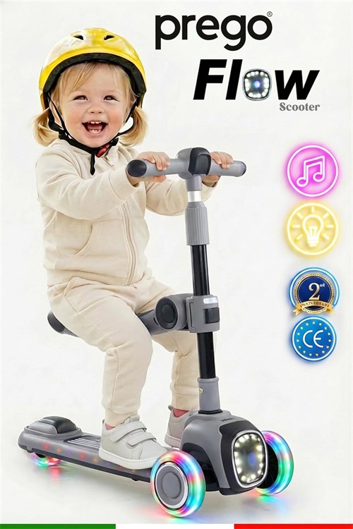 Prego Flow Müzikli Işıklı Oturaklı Scooter Gri K604