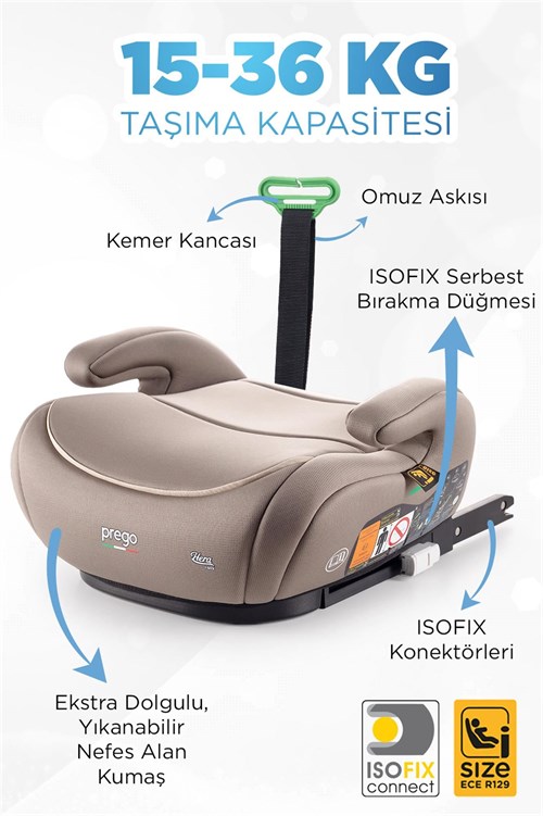 Prego Hera İ-Size İsofixli Yükseltici Oto Koltuğu Bej 4099