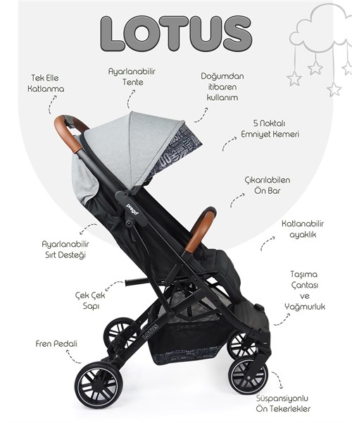 Prego Lotus Kabin Boy Bebek Arabası Gri 2033