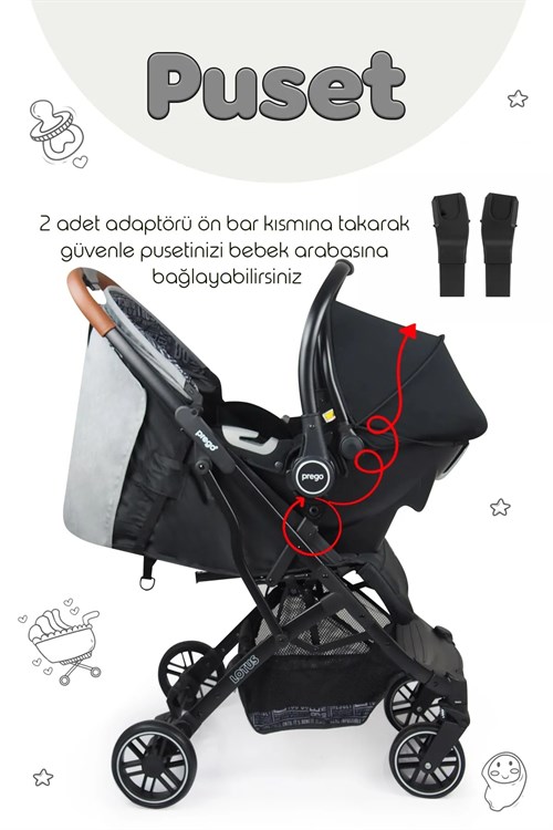 Prego Lotus Katlanabilir Kabin Boy Travel Bebek Arabası Gri 2033
