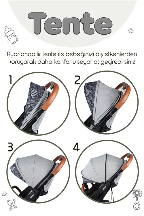 Prego Lotus Katlanabilir Kabin Boy Travel Bebek Arabası Gri 2033