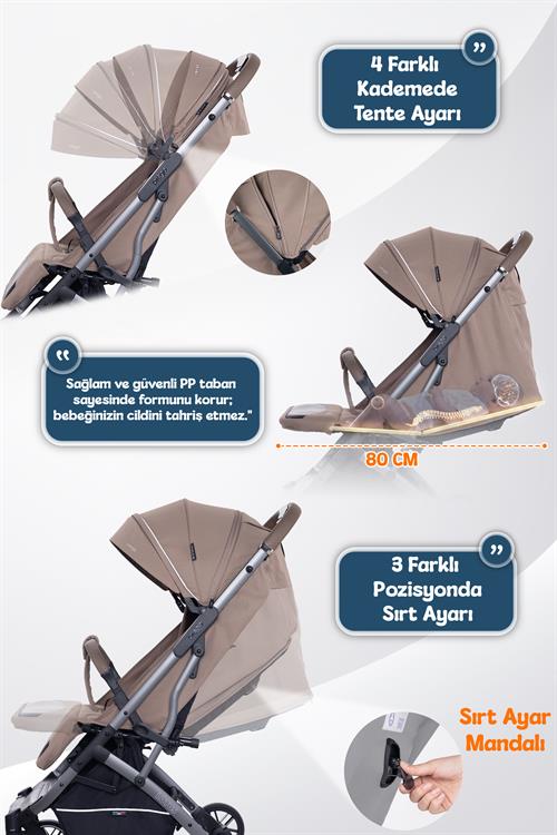 Prego Lotus Pro Kabin Boy Travel Bebek Arabası -Tek Elle Katlanır-Hafif -UV Tenteli -Yağmurluk-Örtü-Kılıf Kahve