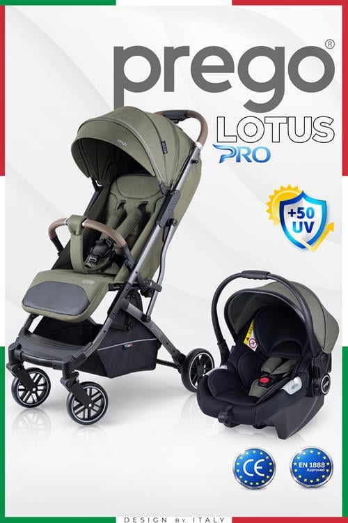 Prego Lotus Pro Kabin Boy Travel Bebek Arabası -Tek Elle Katlanır-Hafif -UV Tenteli -Yağmurluk-Örtü-Kılıf Haki