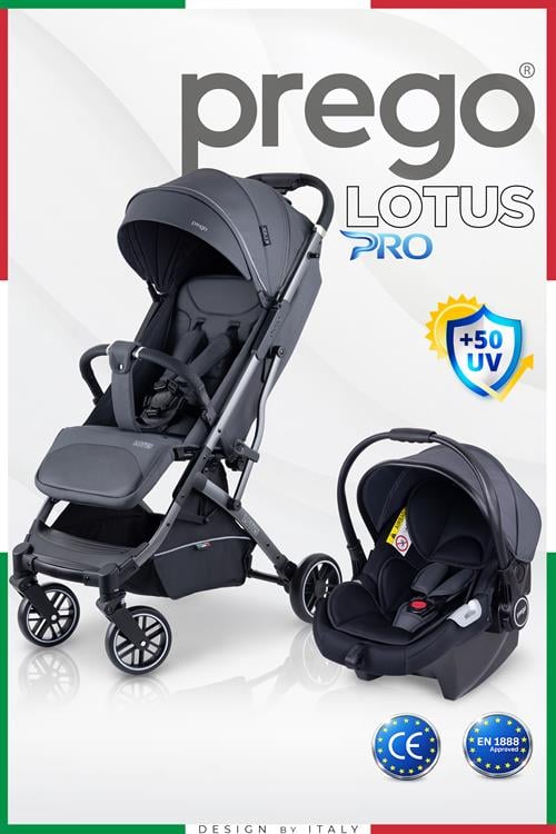 Prego Lotus Pro Kabin Boy Travel Bebek Arabası -Tek Elle Katlanır-Hafif -UV Tenteli -Yağmurluk-Örtü-Kılıf Gri