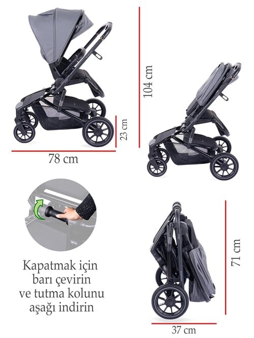 Prego Maybach İ-Size UV Tenteli Bebek Arabası Gri 2405