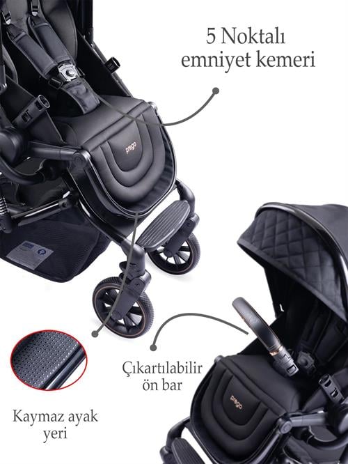 Prego Maybach İ-Size UV Tenteli  Bebek Arabası Siyah 2405