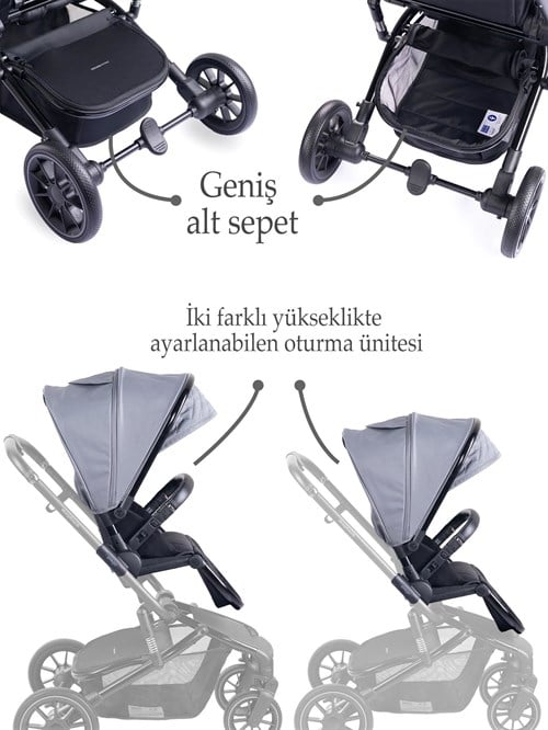 Prego Maybach İ-Size UV Tenteli Bebek Arabası Gri 2405