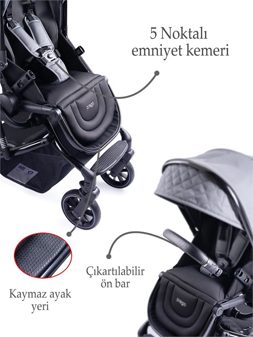 Prego Maybach İ-Size UV Tenteli Bebek Arabası Gri 2405