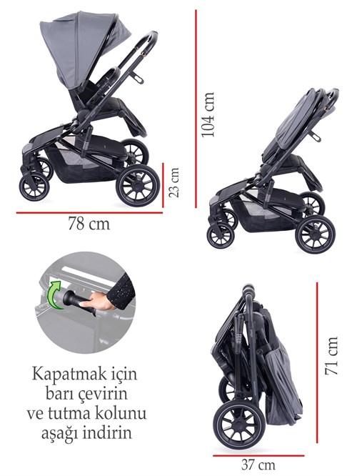 Prego Maybach İ-Size UV Tenteli Bebek Arabası Gri 2405