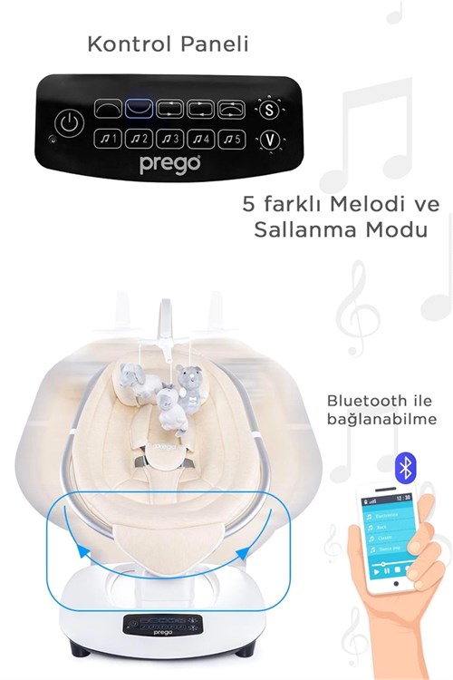 Prego Montes  Elektrikli Otomatik Sallanan Ana Kucağı Krem 4090