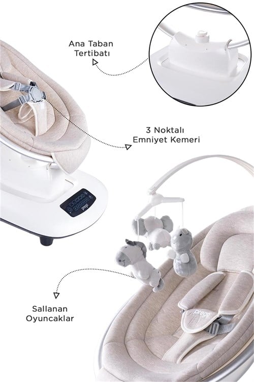Prego Montes Elektrikli Otomatik Sallanan Ana Kucağı  Beşik Gri