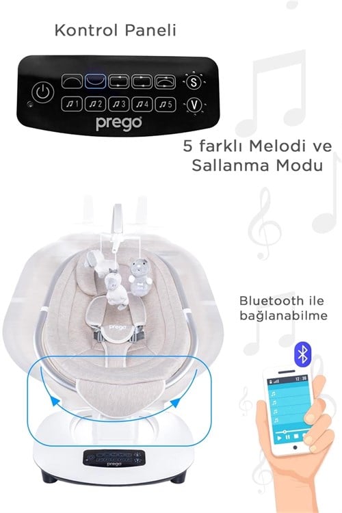 Prego Montes Elektrikli Otomatik Sallanan Ana Kucağı  Beşik Gri