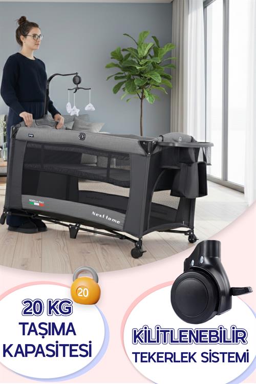 Prego Next To Me 10in1 Anne Yanı Park Yatak Oyun Parkı Sallanır Beşik Yana Açılır 70x120 Cm GRİ + Yatak Hediye