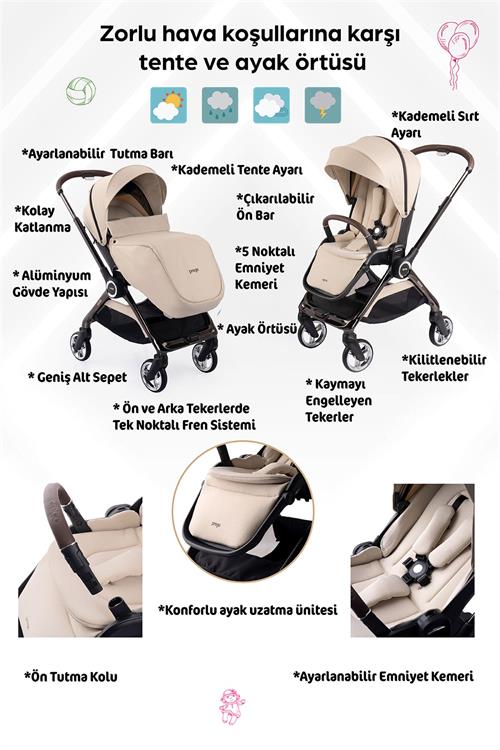 Prego Noax Travel Bebek Arabası Bej 2083