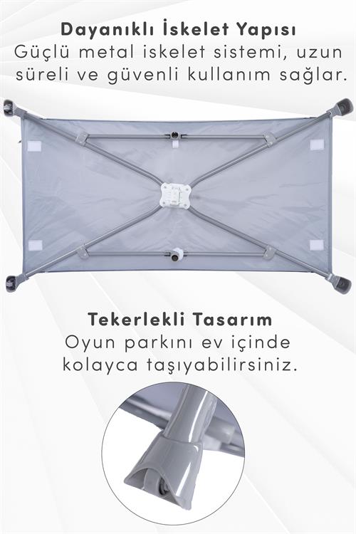 Prego Odessa Otel Apart Tipi Park Yatak Beşik Oyun Parkı Gri + Yatak Hediyeli