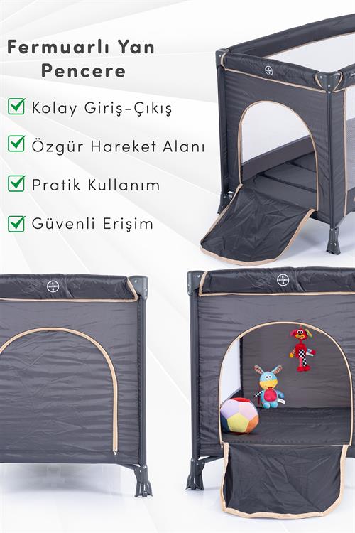 Prego Odessa Otel Apart Tipi Park Yatak Beşik Oyun Parkı Füme + Yatak Hediyeli