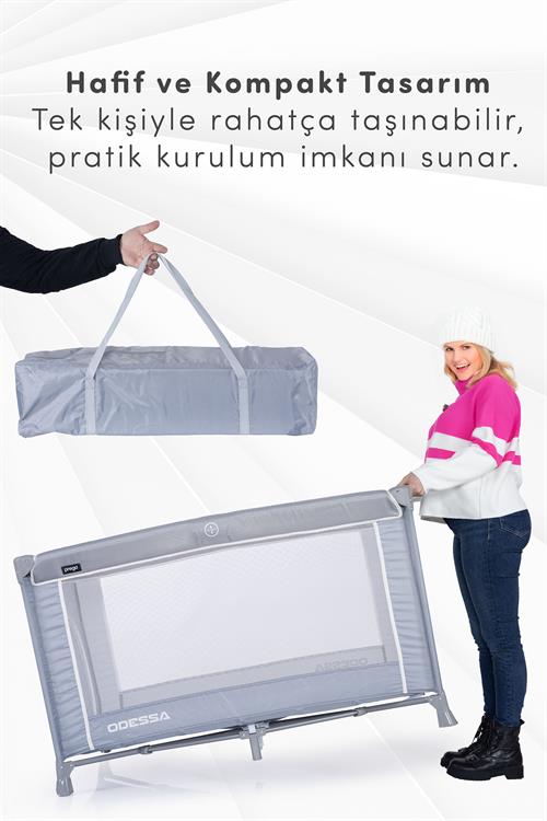 Prego Odessa Otel Apart Tipi Park Yatak Beşik Oyun Parkı Gri + Yatak Hediyeli