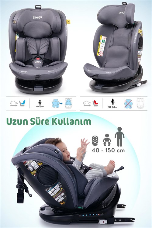 Prego Odinfix Alarmlı I-Size Oto Koltuğu Gri 4100