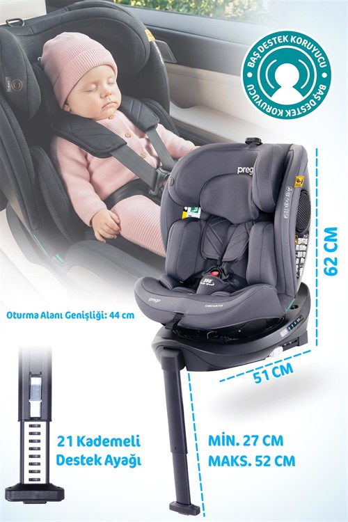 Prego Omegafix  I-Size Oto Koltuğu  Ayak Destekli Gri 4101