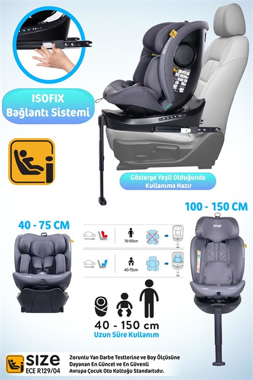 Prego Omegafix  I-Size Oto Koltuğu  Ayak Destekli Gri 4101
