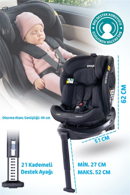 Prego Omegafix  I-Size Oto Koltuğu  Ayak Destekli Siyah 4101