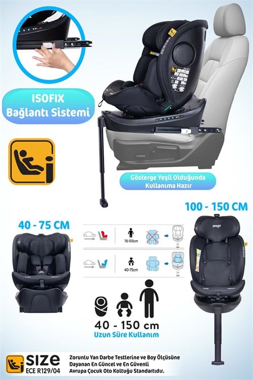 Prego Omegafix  I-Size Oto Koltuğu  Ayak Destekli Siyah 4101