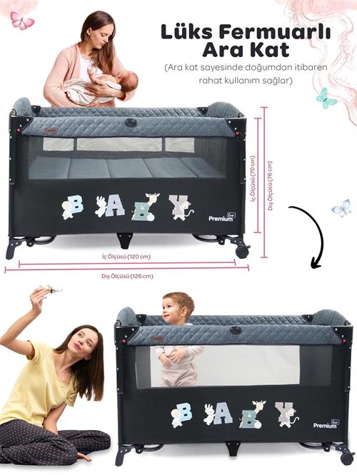 Prego Premium Anne Yanı Oyun Parkı 70*120 Cm Bej + Yatak Hediyeli