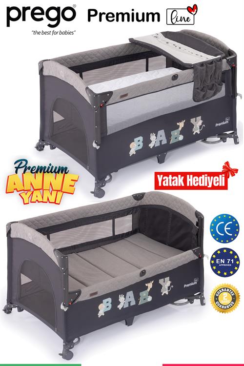 Prego Premium Anne Yanı Oyun Parkı 70*120 Cm Gri + Yatak Hediyeli