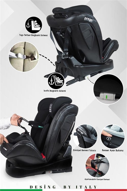 Prego Profix Pro Signal 360 Derece Dönebilen 0-36 Kg Isofixli Oto Koltuğu Siyah 4093
