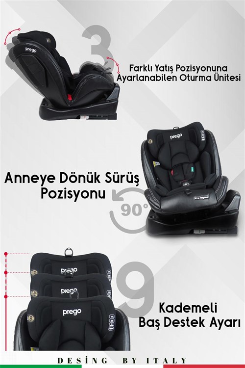 Prego Profix Pro Signal 360 Derece Dönebilen 0-36 Kg Isofixli Oto Koltuğu Siyah 4093

