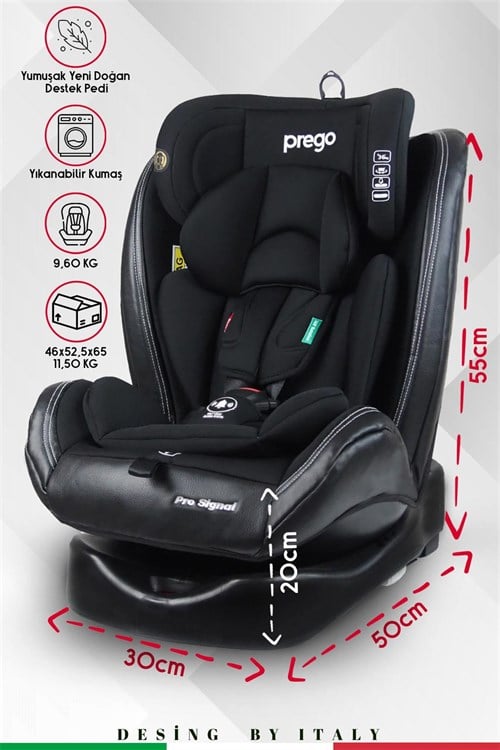 Prego Profix Pro Signal 360 Derece Dönebilen 0-36 Kg Isofixli Oto Koltuğu Siyah 4093
