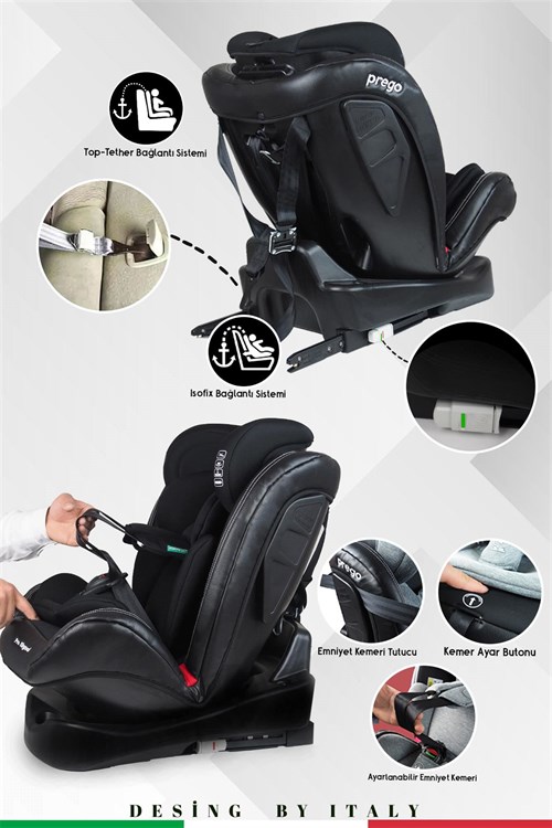 Prego Profix Pro Signal 360 Derece Dönebilen 0-36 Kg Isofixli Oto Koltuğu Siyah 4093
