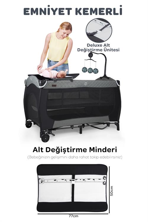 Prego San Diego Plus Oyun Parkı 70*120 Cm Gri + Yatak Hediyeli
