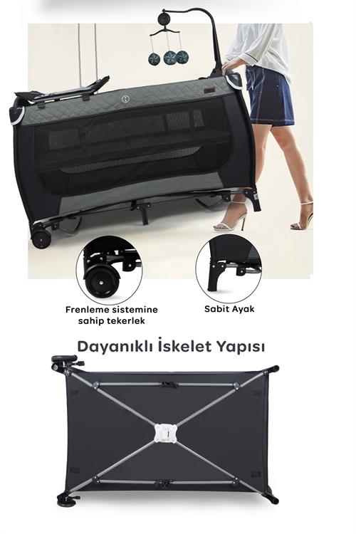 Prego San Diego Plus Oyun Parkı 70*120 Cm Gri + Yatak Hediyeli