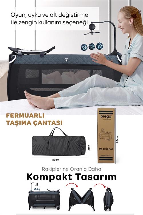 Prego San Diego Plus Oyun Parkı 70*120 Cm Füme + Yatak Hediyeli