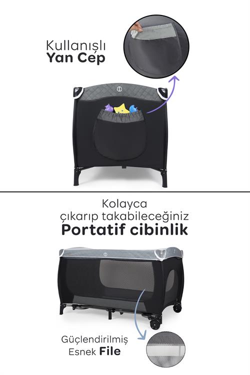 Prego San Diego Plus Oyun Parkı 70*120 Cm Gri + Yatak Hediyeli