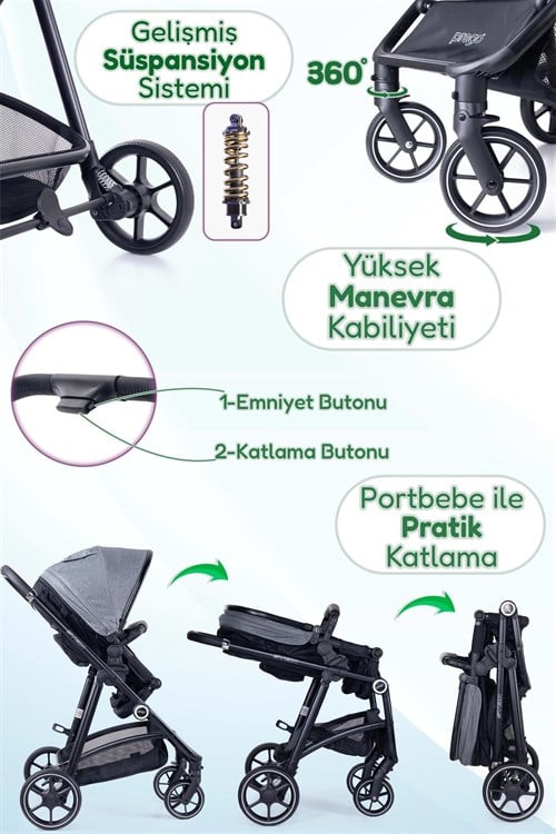 Prego Stein Portbebeli Travel Bebek Arabası Gri 2097