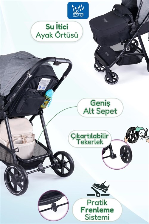 Prego Stein Portbebeli Travel Bebek Arabası Gri 2097
