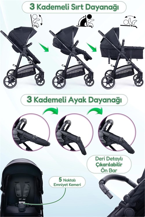 Prego Stein Portbebeli Travel Bebek Arabası Siyah 2097