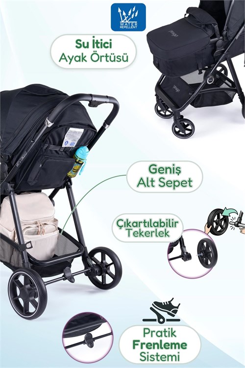 Prego Stein Portbebeli Travel Bebek Arabası Siyah 2097