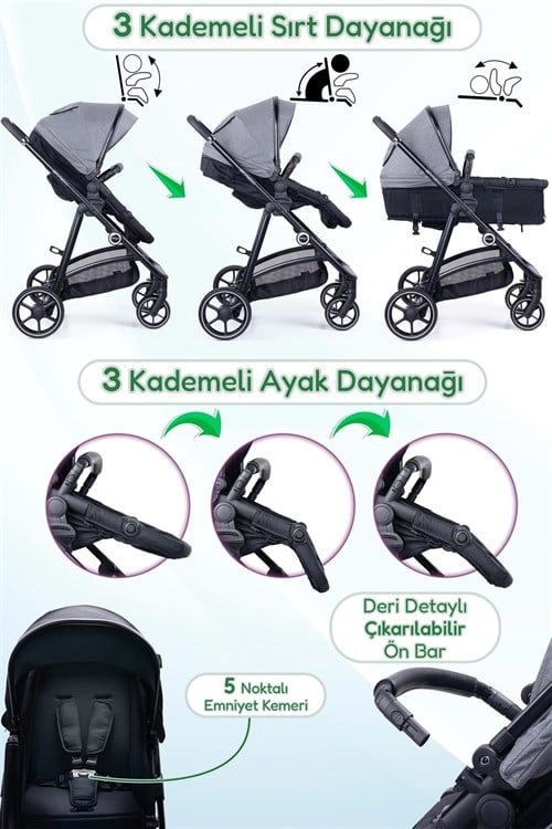 Prego Stein Portbebeli Travel Bebek Arabası Gri 2097