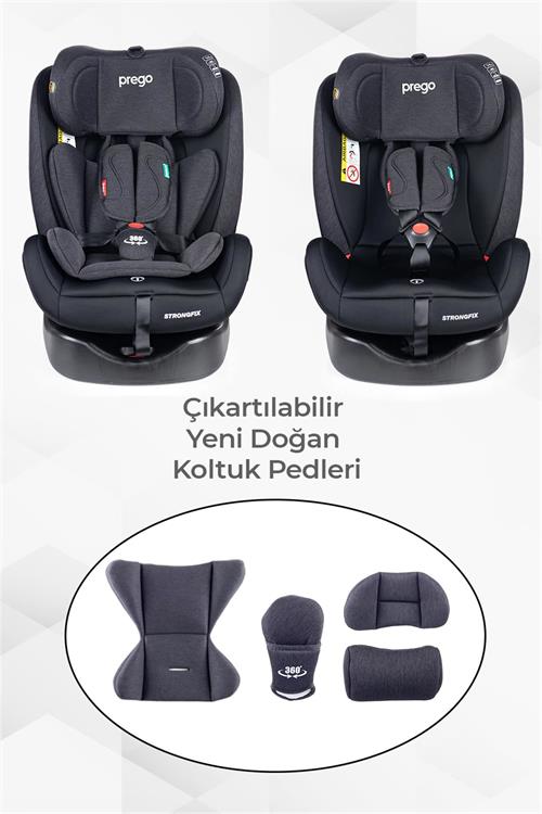Prego Strongfix 360 Derece Dönebilen 0-36 Kg İsofixli Oto Koltuğu Füme 4088