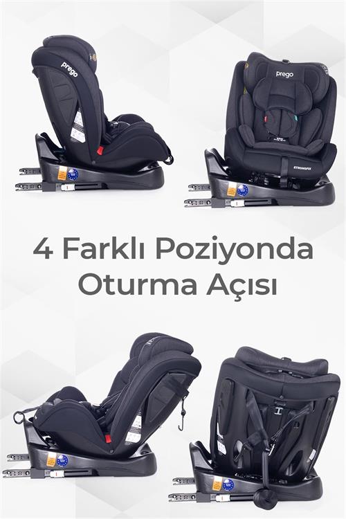 Prego Strongfix 360 Derece Dönebilen 0-36 Kg İsofixli Oto Koltuğu Füme 4088