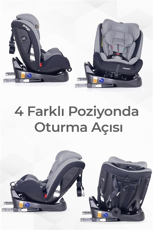 Prego Strongfix 360 Derece Dönebilen 0-36 Kg İsofixli Oto Koltuğu Gri 4088