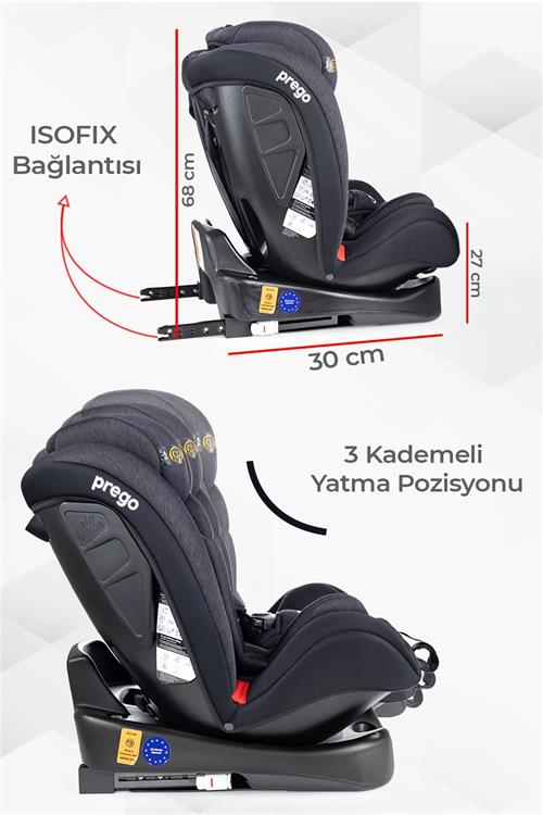 Prego Strongfix 360 Derece Dönebilen 0-36 Kg İsofixli Oto Koltuğu Füme 4088