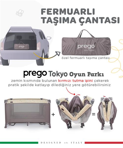 Prego Tokyo Dönenceli Oyun Parkı 70*110 Cm Bej + Yatak Hediyeli