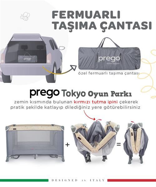 Prego Tokyo Dönenceli Oyun Parkı 70*110 Cm Gri 8047
