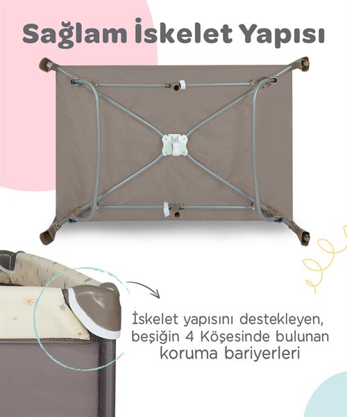 Prego Tokyo Dönenceli Oyun Parkı 70*110 Cm Bej + Yatak Hediyeli