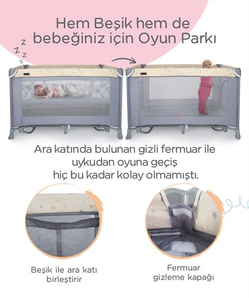 Prego Tokyo Dönenceli Oyun Parkı 70*110 Cm Gri 8047