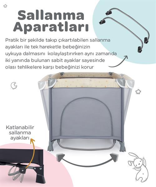 Prego Tokyo Dönenceli Oyun Parkı 70*110 Cm Gri 8047